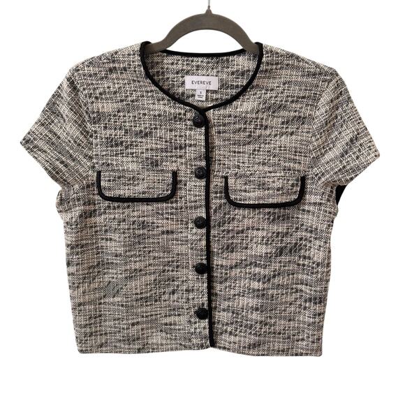 NWT Evereve Margot Tweed Short Sleeve Cardigan Jacket in Cream Black Size Small - Picture 5 of 11